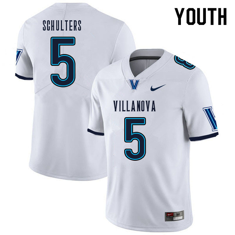 Youth #5 Kshawn Schulters Villanova Wildcats College Football Jerseys Sale-White - Click Image to Close